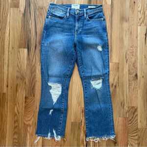 Frame Le High Straight Cropped Distressed Blue Denim Jeans Size 25